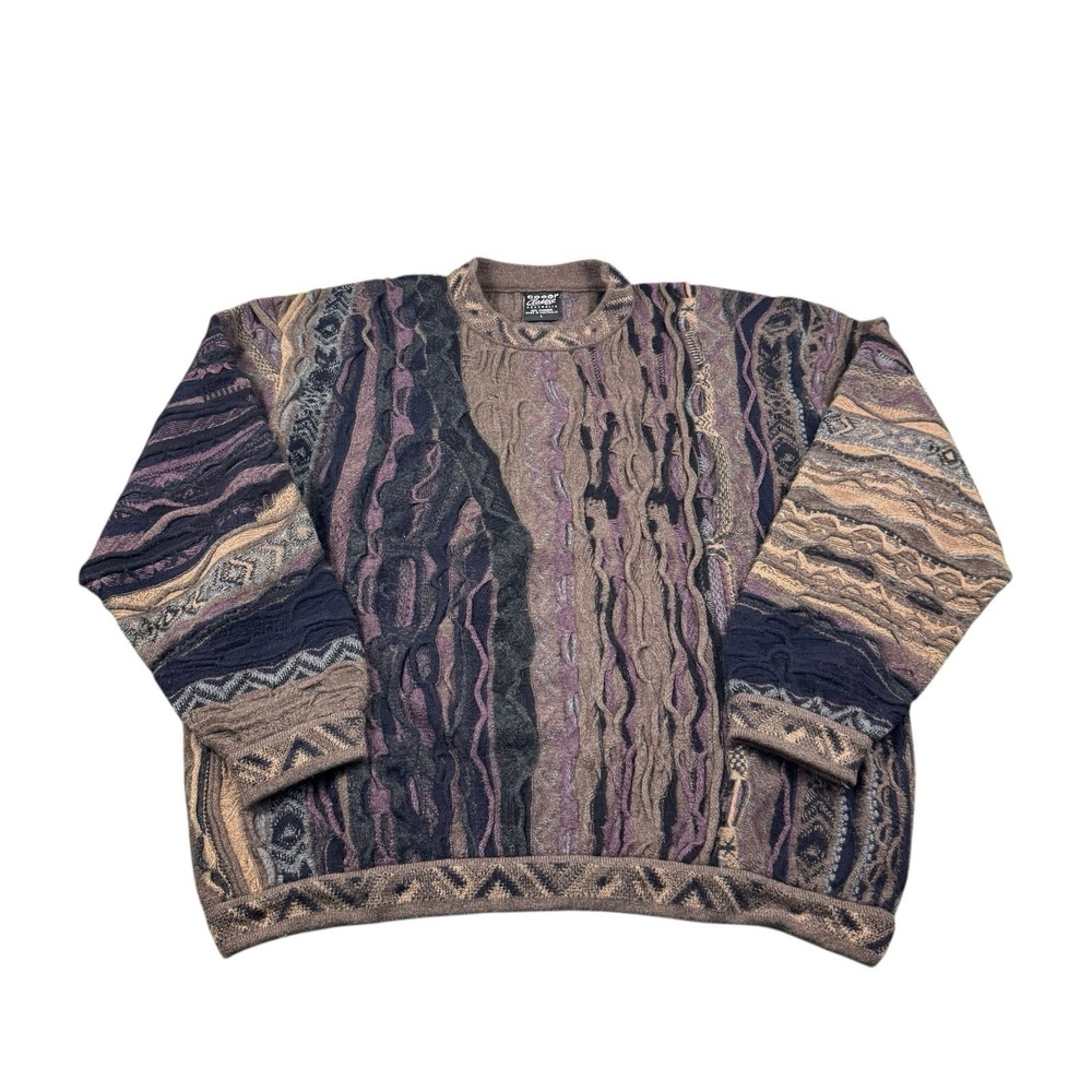 COOGI Classic Australia Brown‎ Black Purple Cashmere Sweater Size Large L